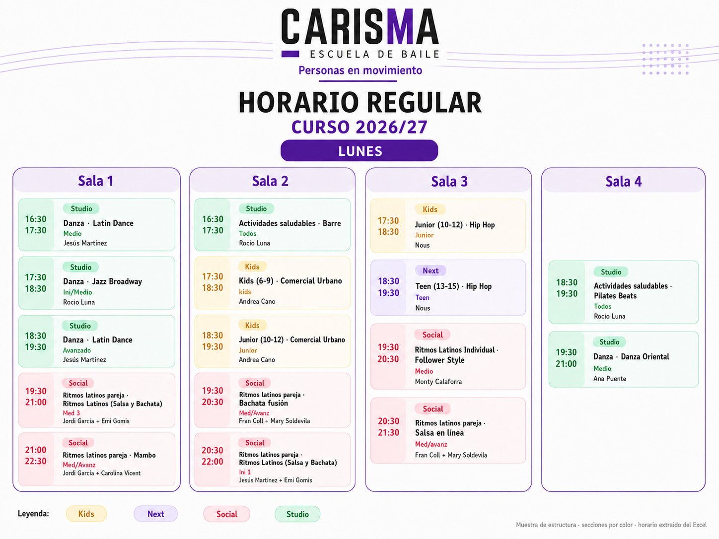 Horario del curso 2026/27